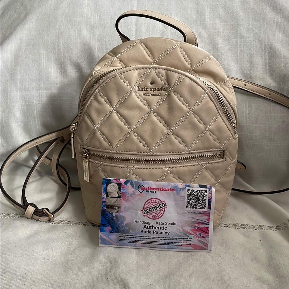 kate spade beige quilted leather mini backpack